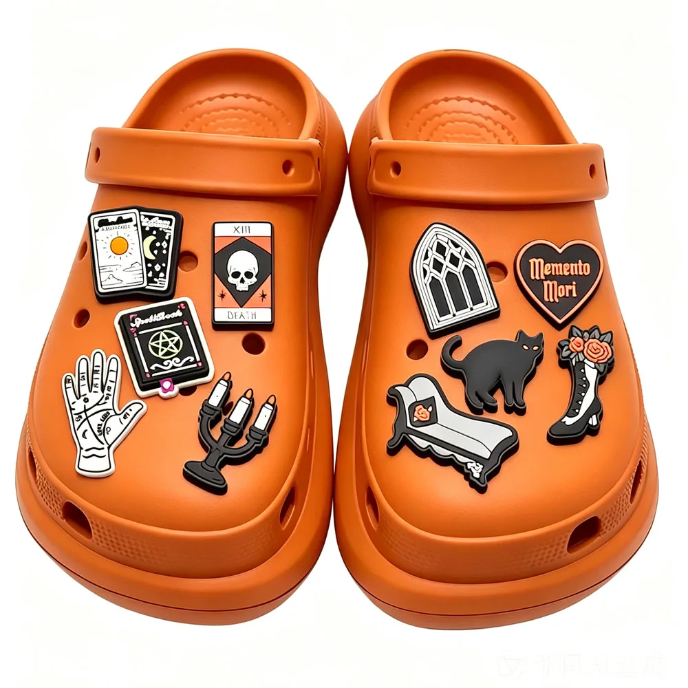 10-100PCS Halloween Tarot Card Black Cat Palm Pattern PVC Shoe Charms For Croc Clog Sandals Wristband Decor Gift
