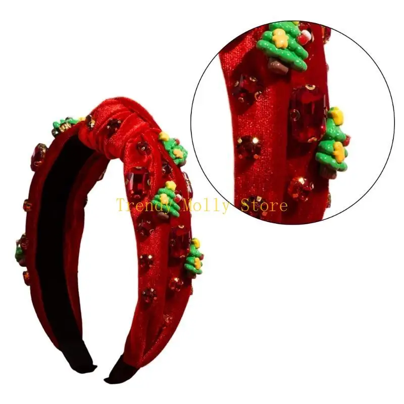

N5KB Christmas Headband for Women Embellished Hairband Wide Top Hairband