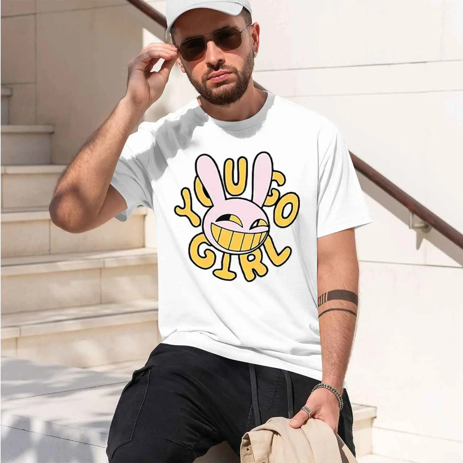 Coon Rabbit Design Men's T-Shirt Yugo Text Graph Summer Casual Wear Gift For And Family 2026 New Model Short-sleeve crewneck TSh