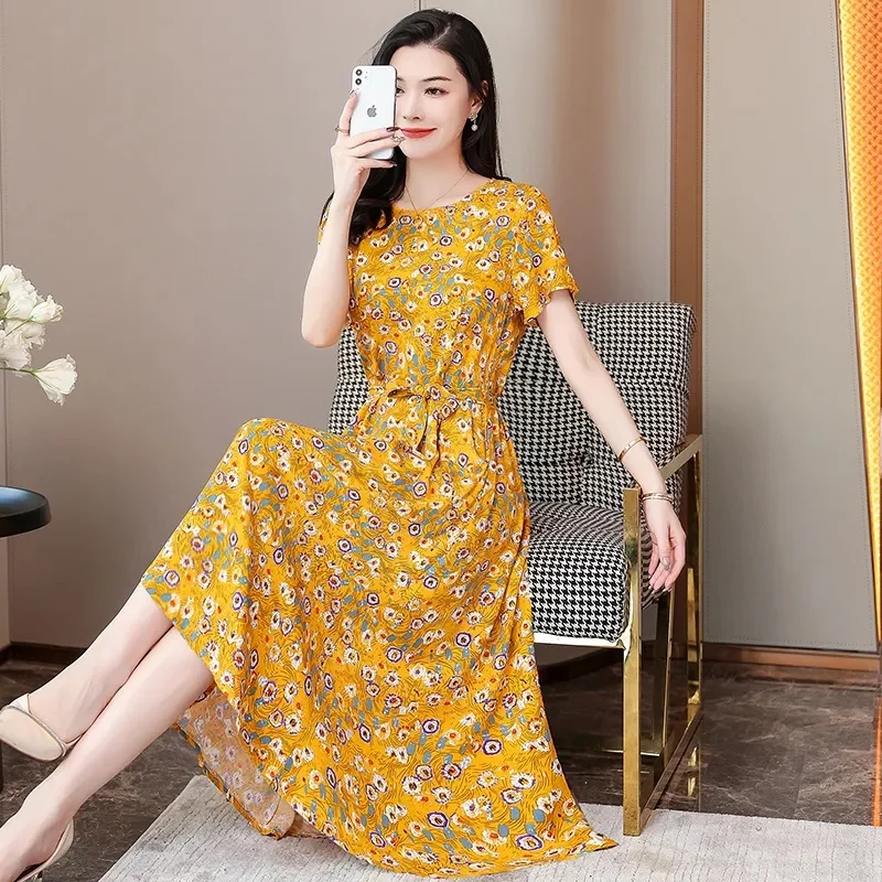 

Mom's Summer Dress Noble 2023 New Middle aged and Elderly Women's Summer Dress Fashionable and Versatile Long Skirt Young Clothe