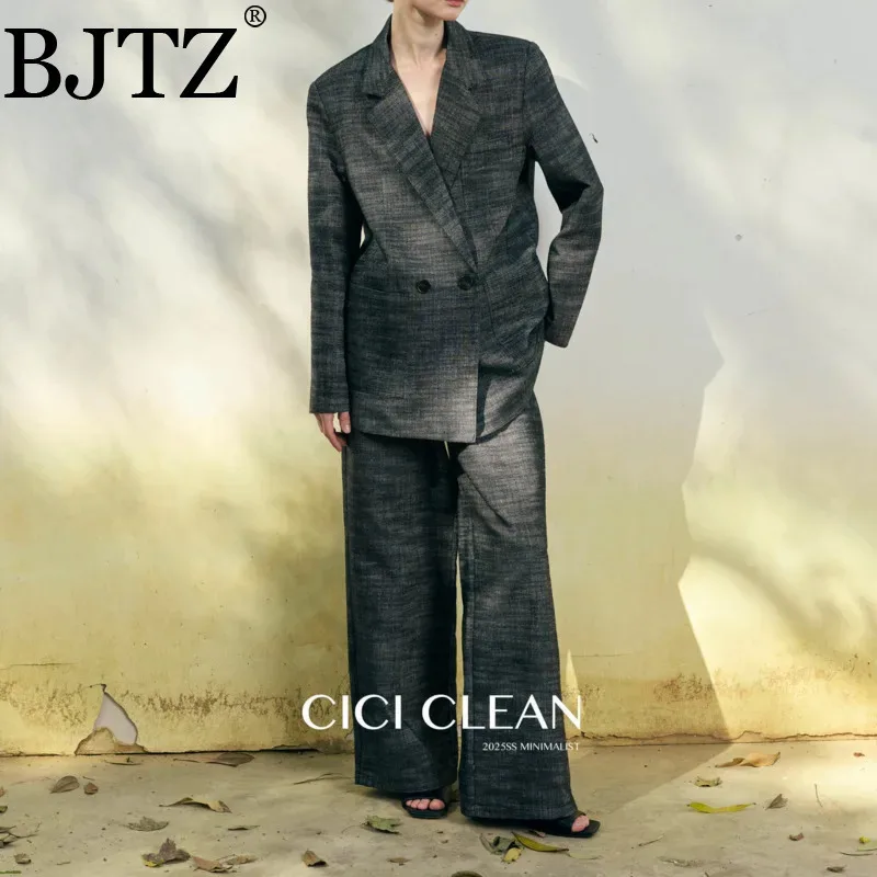 

BJTZ Loose Designer Blazer Jacket Suit For Women 2025 Spring Autumn New Fashion Trend Blazers Top+wide Leg Suit Pant 2 Piece Set