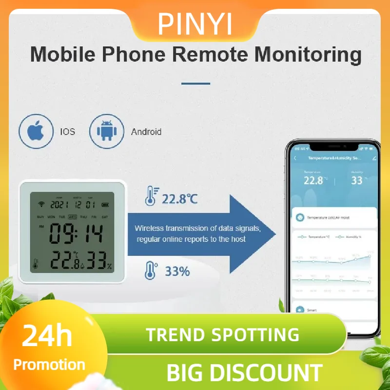 

Акция Zigbee беспроводной датчик температуры и влажности будильник с подсветкой удаленный мониторинг температуры гигрометр