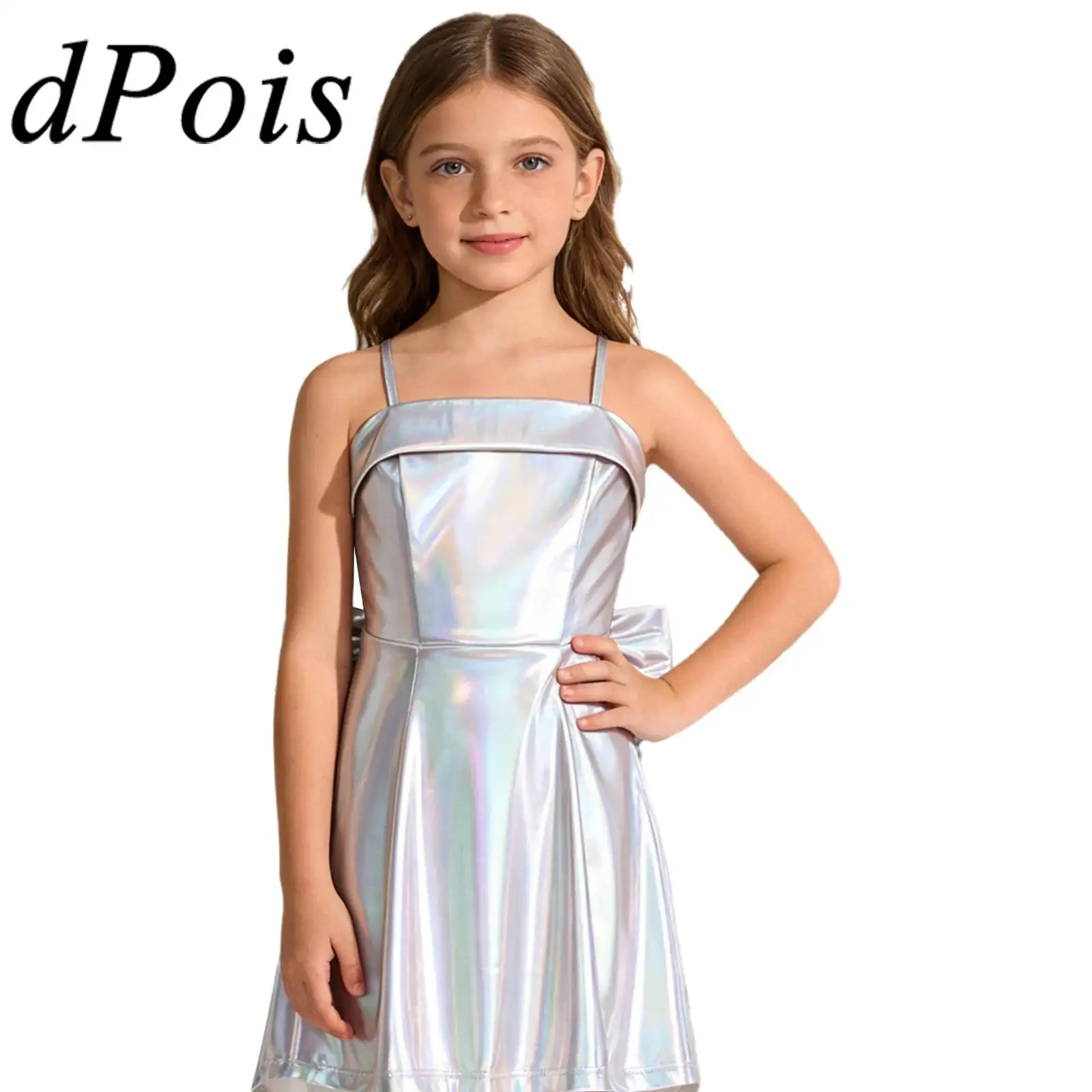 Criança salão de baile jazz dança dancewear vestido de baile meninas sem mangas vestido de festa moda streetwear metálico brilhante cami vestido a linha