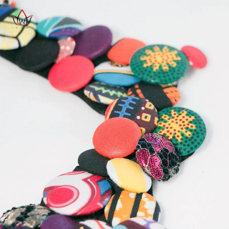 BRW Ankara Earrings And Necklaces Set Ankara Handmade Jewelry Colorful Button Bib Necklce African Necklace And Earrings WYA070
