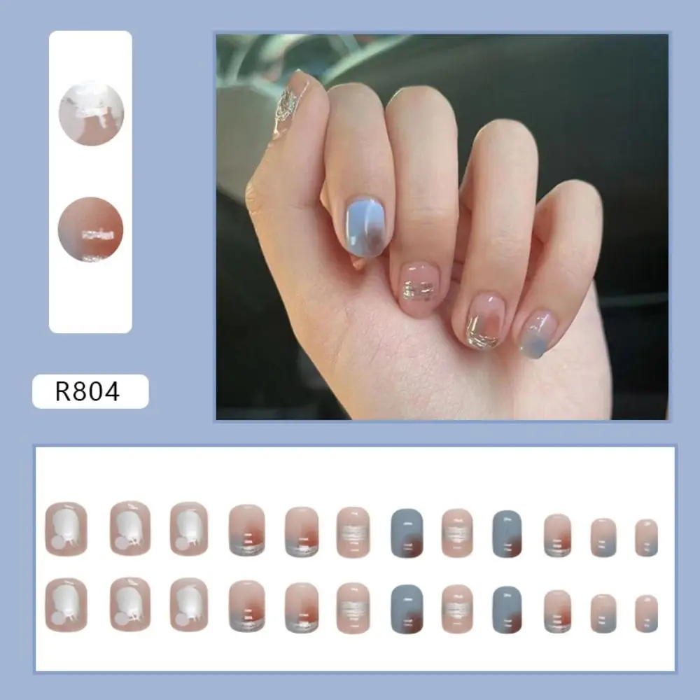 Moda curta redonda unhas falsas vintage limão francês unhas falsas cobertura completa espumante rosa branco dicas de unhas para diy