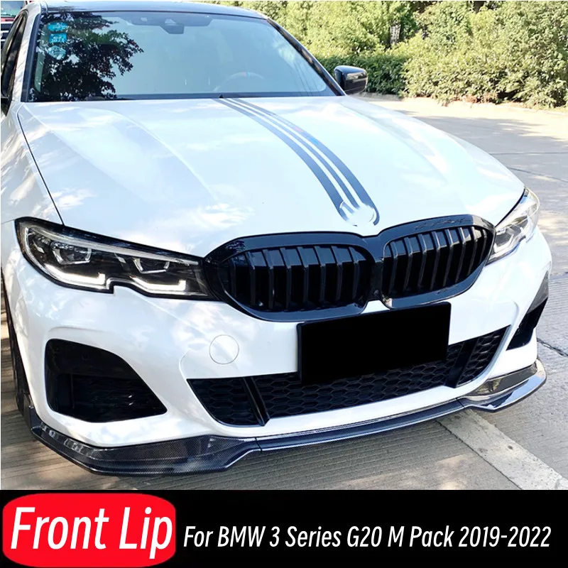 For BMW 3 Series G20 M Pack 2019-2022 320i 330i Black Carbon Car Front Bumper Lip Splitter Diffuser Body Kit Spoiler Trim