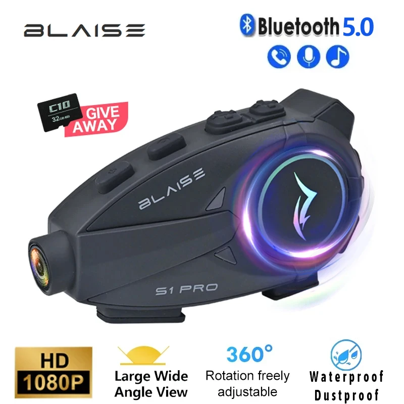 

BLAISE S1 PRO Motorcycle Intercom Helmet Dash Cam Bluetooth Headsets Handsfree Communicator Video Record 1080P Interphone