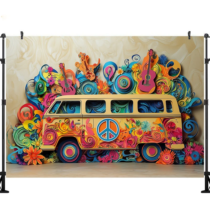 LS Photography Background Sunshine Bus Music Hip Hop Birthday Party Decoration Props Kids Portrait Photo Backdrop Studio