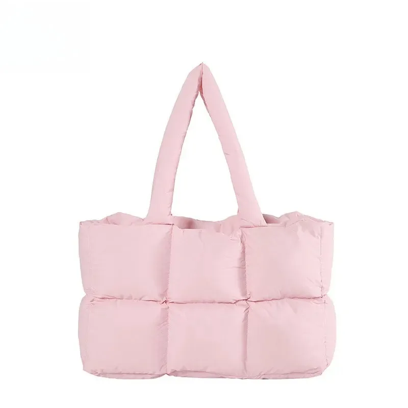 

Women Tote Handbags Quilted Plaid Bag Retro Trendy Checkered Waterproof Shoulder Bag Solid Color Winter Soft Large Capacity Bags