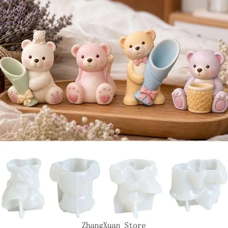 Bären-Gipsgussformen-Set, 4-teiliges 3D-Bärentier-Silikon-Kerzenformen für Wachs-Bastelgießen und handgefertigte Kerzenseife – Detail 9
