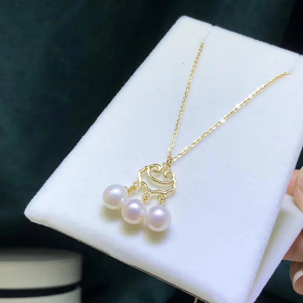 

New /pearl pendant AAA5-6mm natural Japanese round pearl necklace pendant 925s/18in