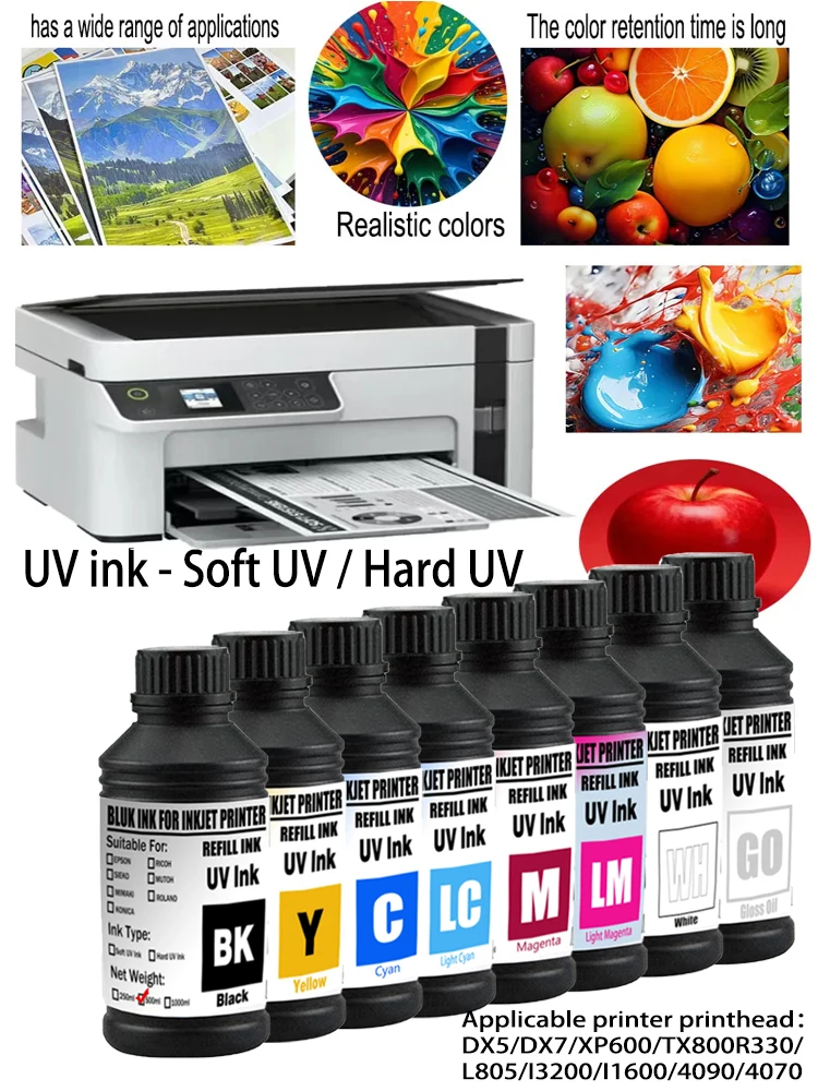 UV Ink 500ML LED UV Ink For Epson DX4 DX5 DX6 DX7 DX10 TX800 XP600 L800 L805 L1800 R290 R330 UV Printer Hard INK Soft Ink