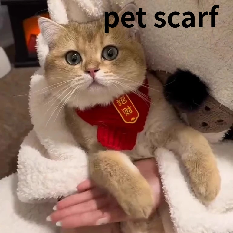 

45CM Cat Scarf Cute Dog New Year Outfit Accessories Festive Winter Bib Red Decoration Pet Knitted Scarf