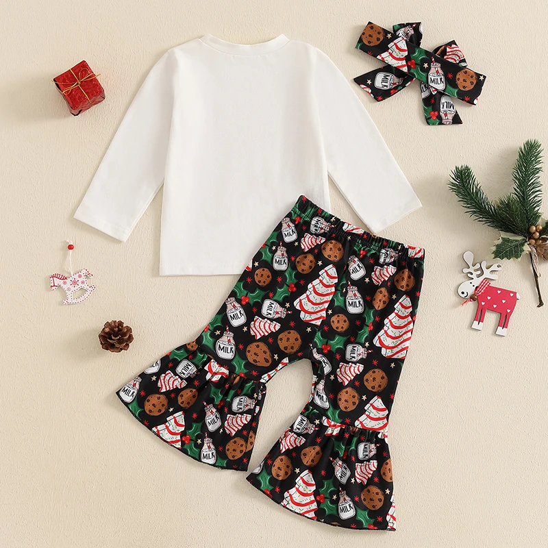 2024-07-02 Lioraitiin Baby Girl 3Pcs Christmas Outfits Long Sleeve Hat/Letter Print Tops + Pants + Headband Set Toddler Clothes