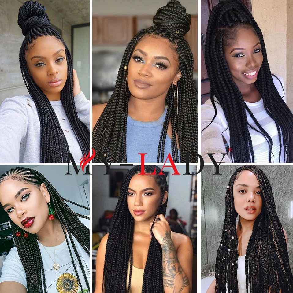 My-Lady 30inches Synthetic Braided Wigs With Baby Hair Afro For Black Woman People African Lace Front Wig Frontal Box Braid