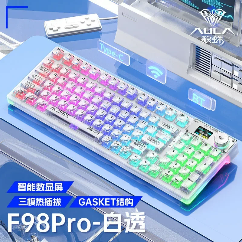 

Горячая механическая клавиатура Tarantula F98pro, прозрачная, трехрежимная, беспроводная, Bluetooth, индивидуальная с возможностью горячей замены, киберспортивные игры, живые подарки
