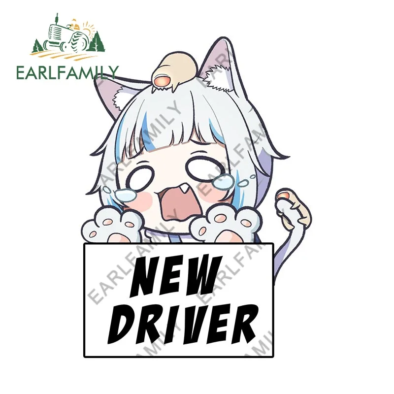 

EARLFAMILY новый водитель Gawr Gura Hololive предупреждение наклейка на автомобиль багажник бампер аниме JDM наклейки водостойкие окна автомобильные аксессуары