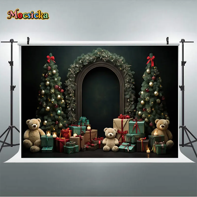 Mocsicka حفلة عيد الميلاد الديكور خلفية شجرة عيد الميلاد لعبة الدببة هدايا الأطفال صورة التصوير استوديو الدعامة راية