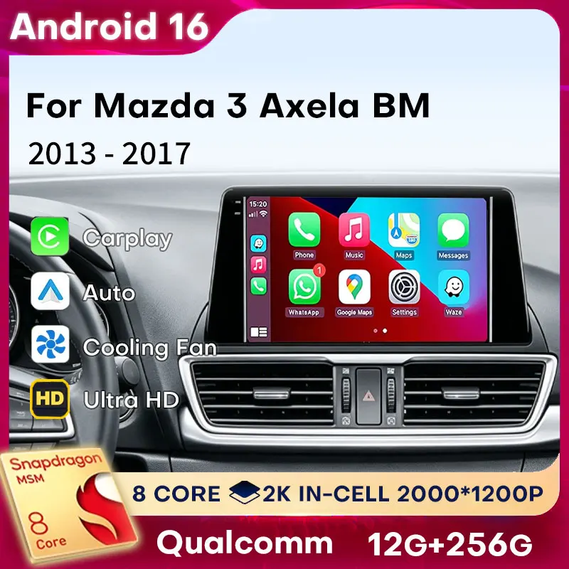 Android 16 Carplay para Mazda 3 Mazda3 3 Axela BM 2013 - 2017 Reproductor de Audio WIFI Multimedia 4G LTE Radio para Auto DSP Navegación Estéreo