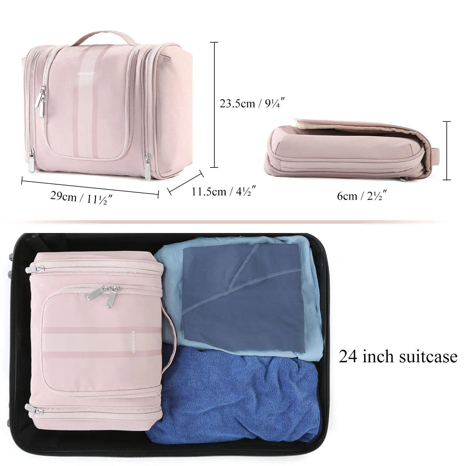 BAGSMART Hanging Toiletry Bag for Women Travel Toiletries Storage Bag With Hook Men Travel Waterproof Storage Bag Toiletries