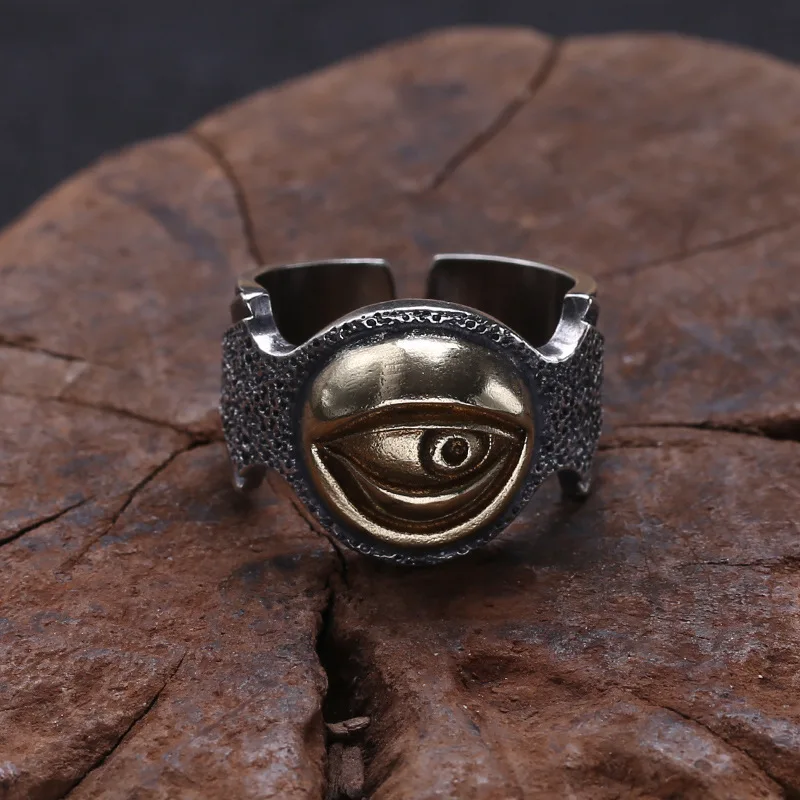 Factory wholesale 925 sterling silver ornament men's personalized Mordo eye open ring Thai silver vintage inlaid copper ring