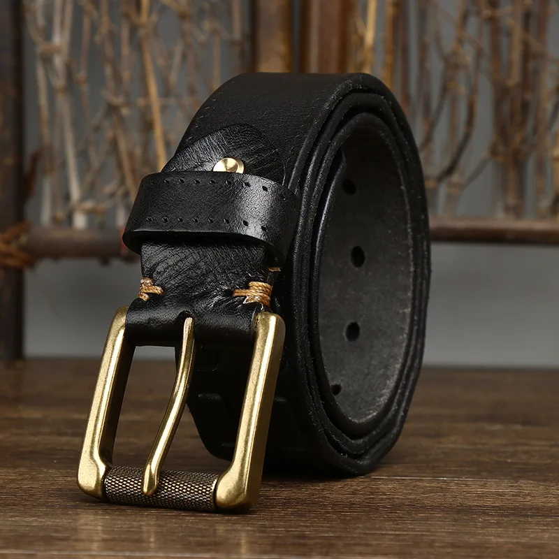 

3.8CM Vintage Luxury Handmade Genuine Leather Copper Buckle Man's Belt Cowhide Retro Weave Casual Jeans Soft Belts For Man