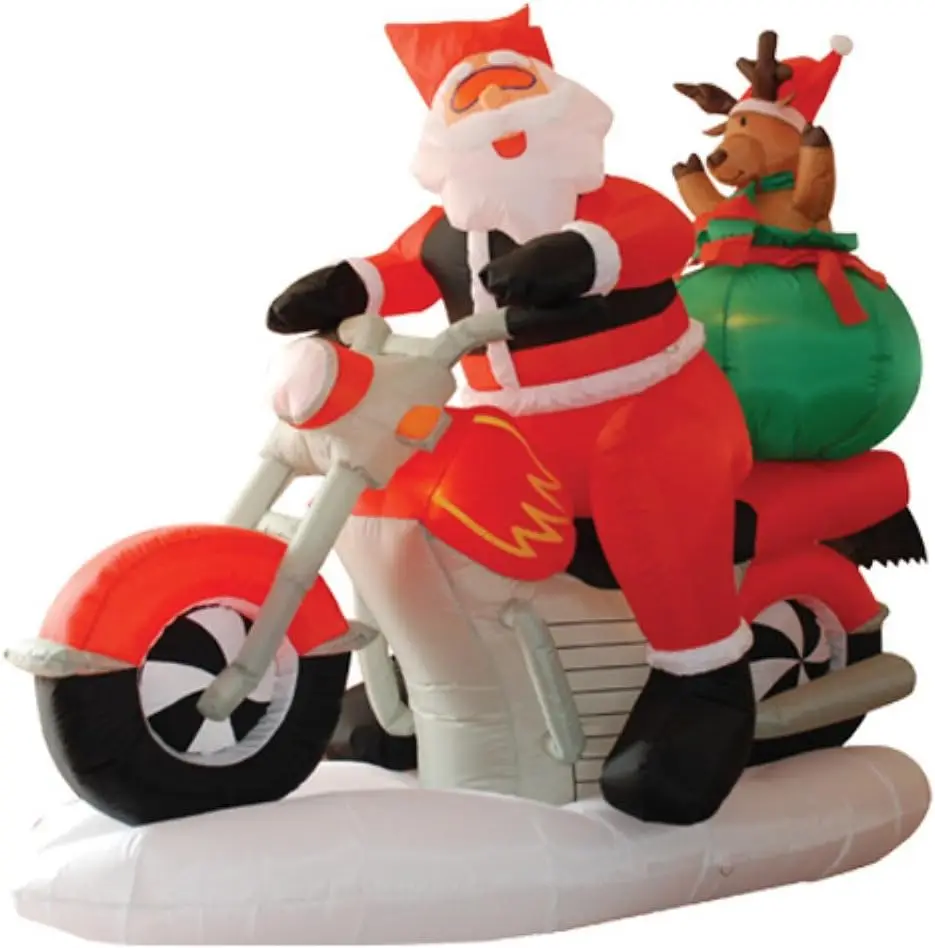 6 Foot Long Inflatable Santa Claus & Reindeer Riding Motorcycle