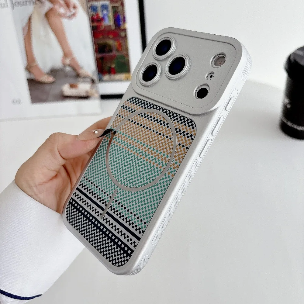 Back Fiber Pattern Phone Case for iPhone 17 16 15 14 13 Pro Max with Support Magnetic Charging