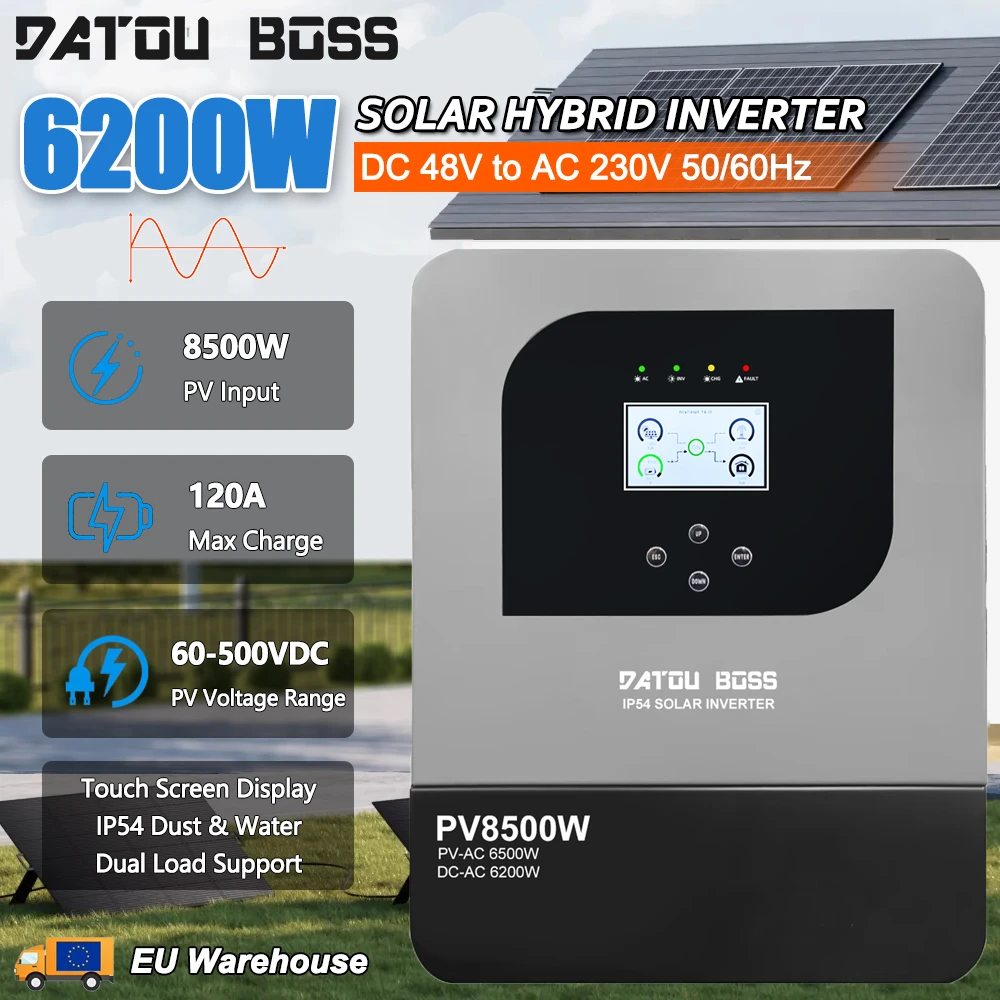 DATOUBOSS 6200W Hybrid Solar Inverter 48V DC to 230V AC IP54 Dust & Water 3-Mode Smart Energy Manager with Touch Screen