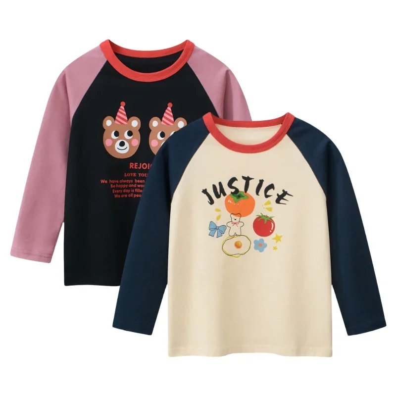 

Kids Long-sleeved T-shirt 2025 Spring Autumn Children's Clothing New Cartoon Bear Girls Raglan Sleeve Bottoming Shirt