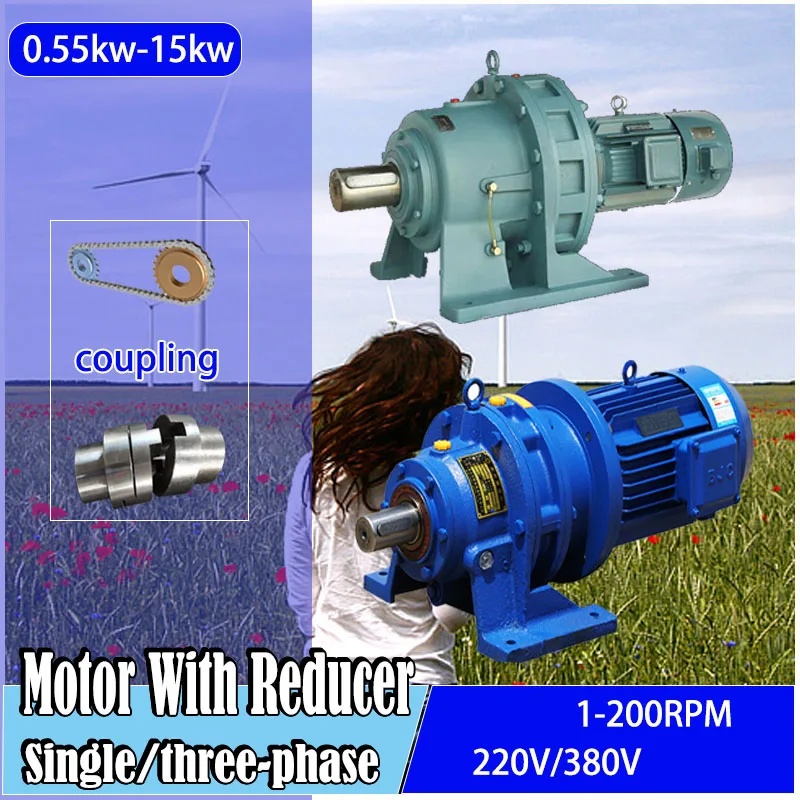 3 Phase Asynchronous Electric Motor With Reducer 220V 380V Voltage Motor With 100RPM 200RPM Gearbox Low Speed Motors