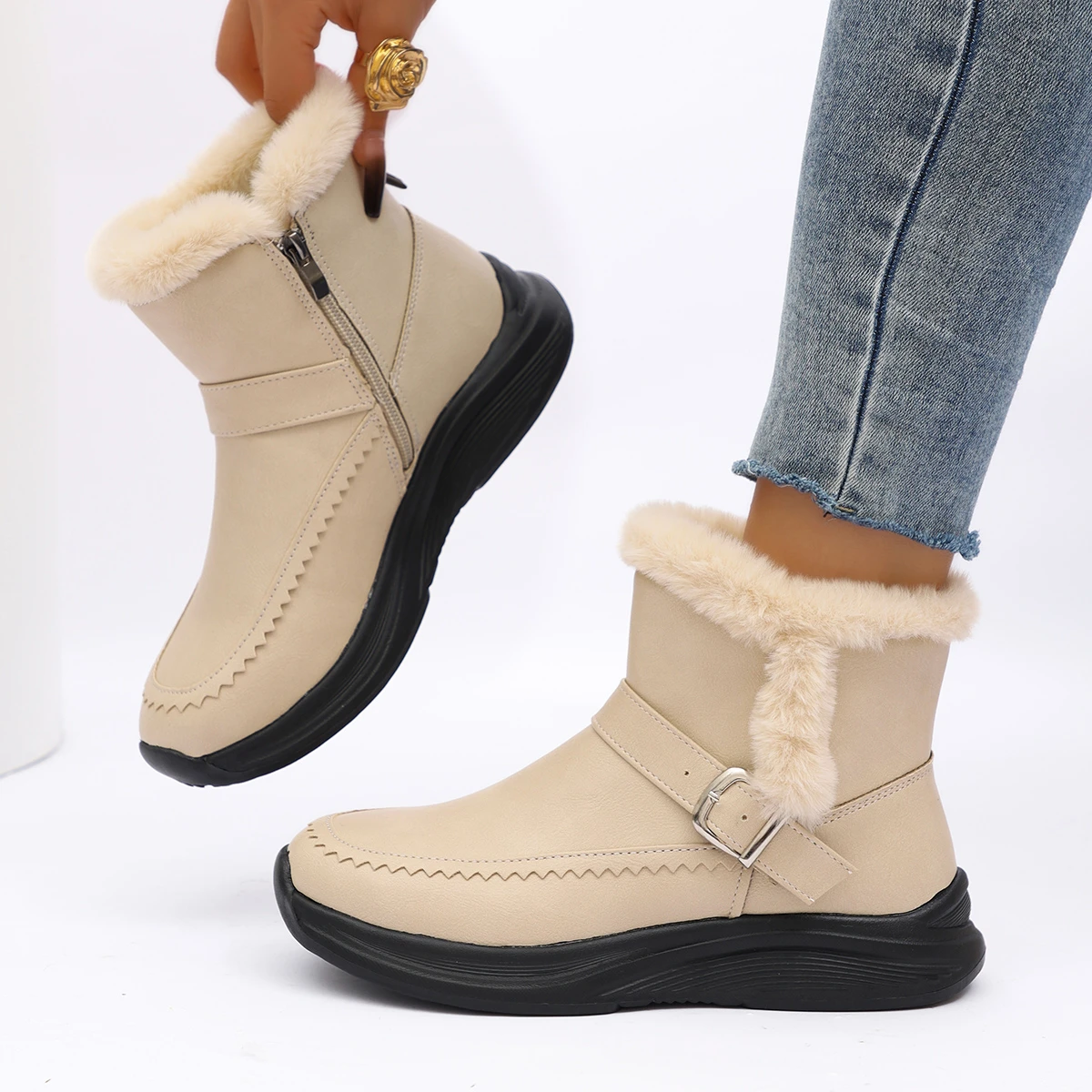 2026 Winter Neue Mode Damenstiefel Verdickte Warme Baumwollschuhe Wildleder Dickbesohlte Rutschfeste Damen-Sneaker Lässige Schneestiefel – Detail 15
