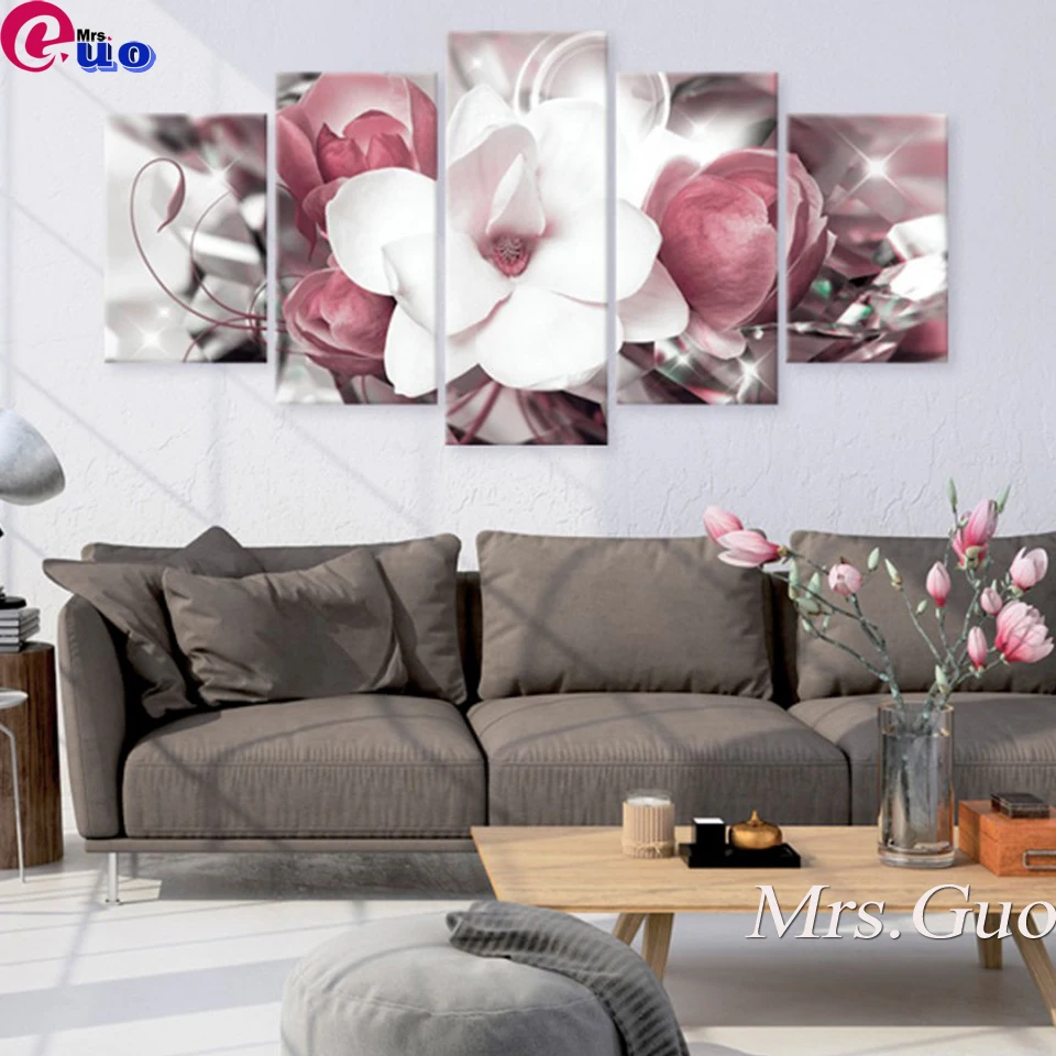 

Multi-picture Diamond Painting 5pcs/set White magnolia Flowers Full Square Round Diamond Embroidery Mosaic Home Decoration