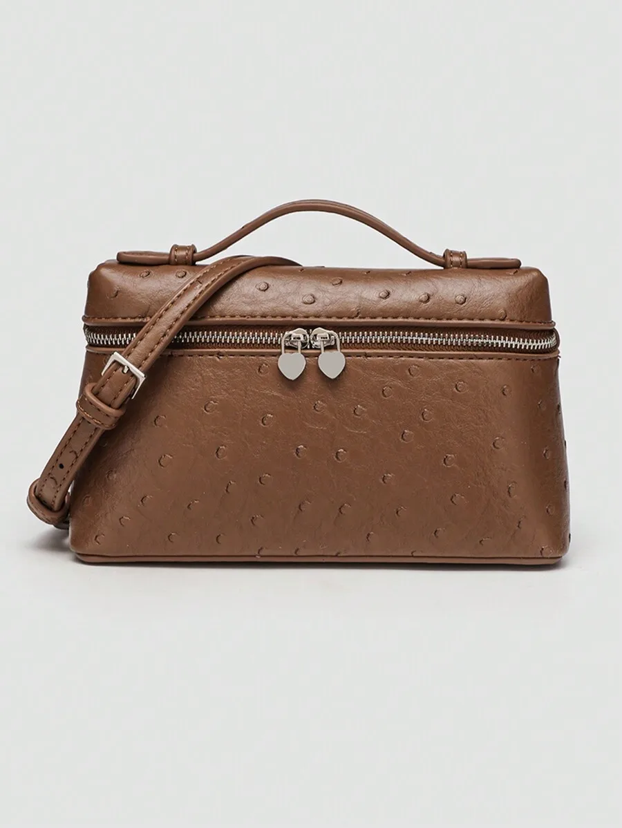 

Коричневая женская сумка-кроссбоди из искусственной кожи с тиснением под страуса, с квадратной верхней ручкой