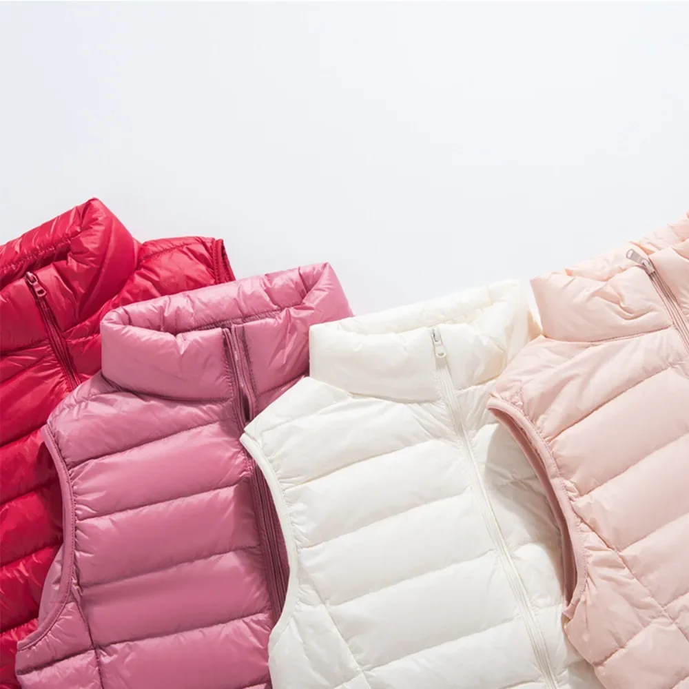 Outono inverno leve para baixo colete feminino 2024 ultra leve fino sem mangas fino puffer jaqueta 90% pato branco para baixo colete casaco