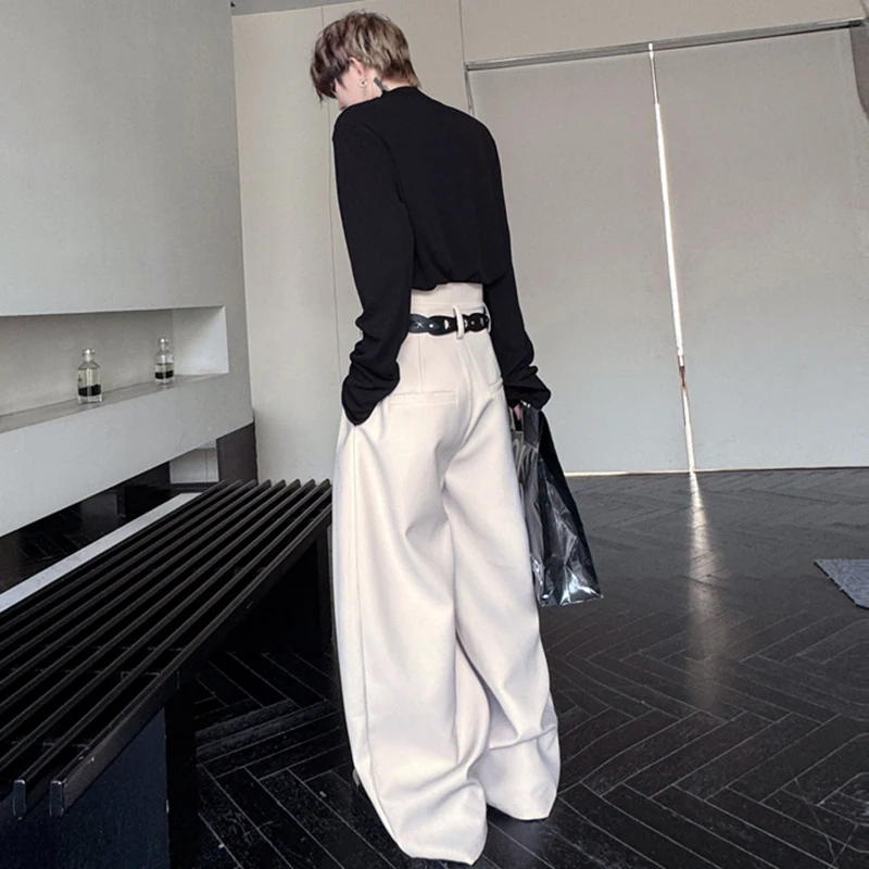 Luzhen 2025 nova moda cor sólida design plissado solto em linha reta calças casuais dos homens coreano elegante bonito calças masculinas jy3446