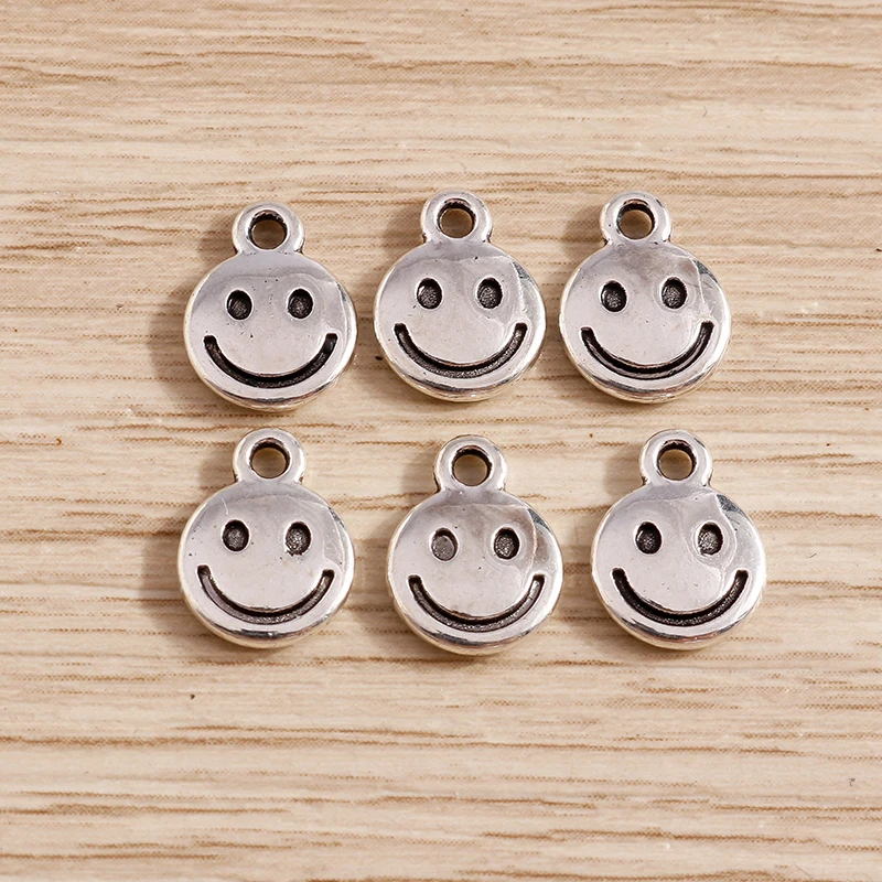 50pcs 8x10mm Cute Small Alloy Smile Face Charms Pendants for Jewelry Making Drop Earrings Necklaces Bracelet DIY Crafts Supplies