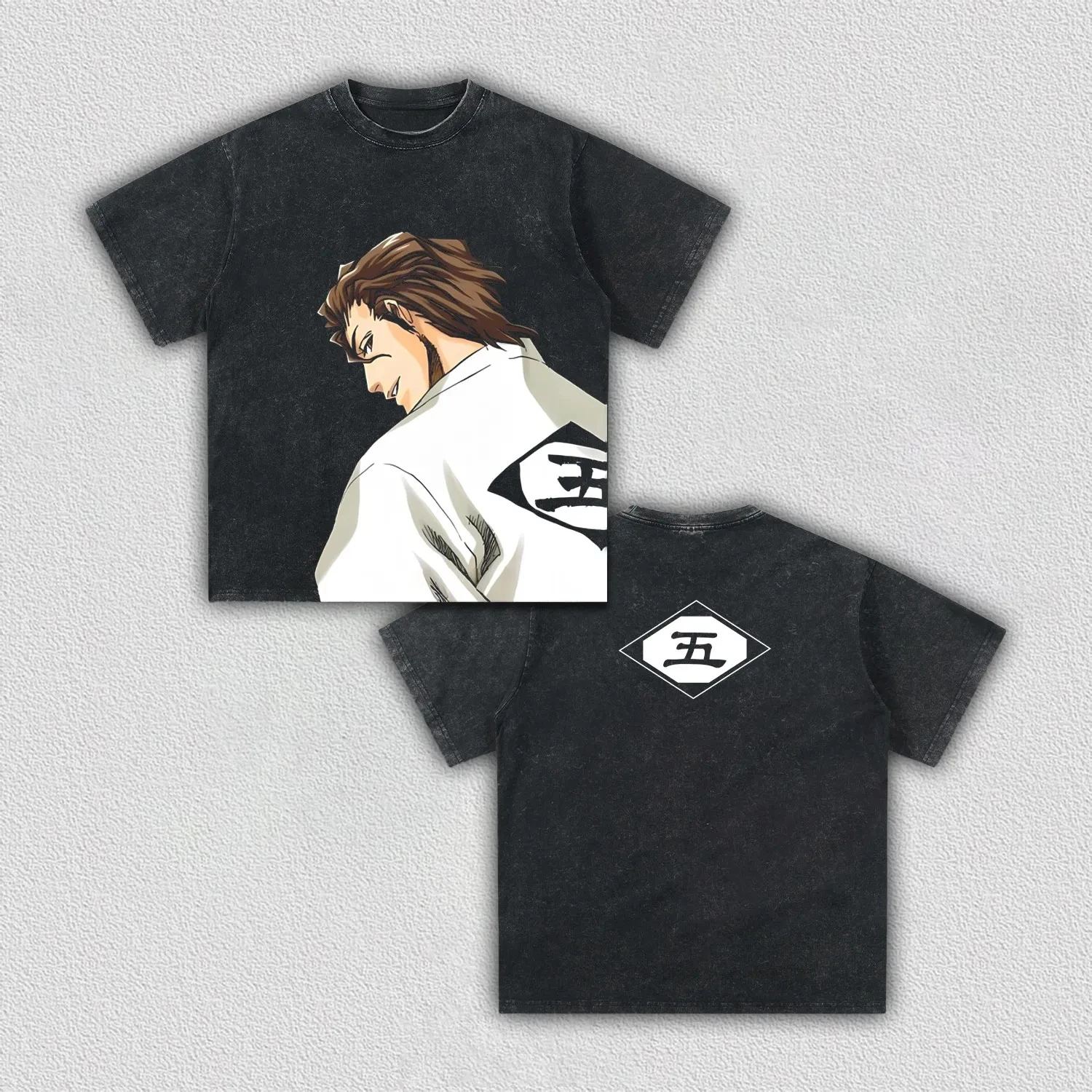 Sosuke Aizen BLEACH Manga Retro T-shirt Vintage Washed Oversized T Shirt Men Clothing Casual Short Sleeve 100% Cotton Tees Tops