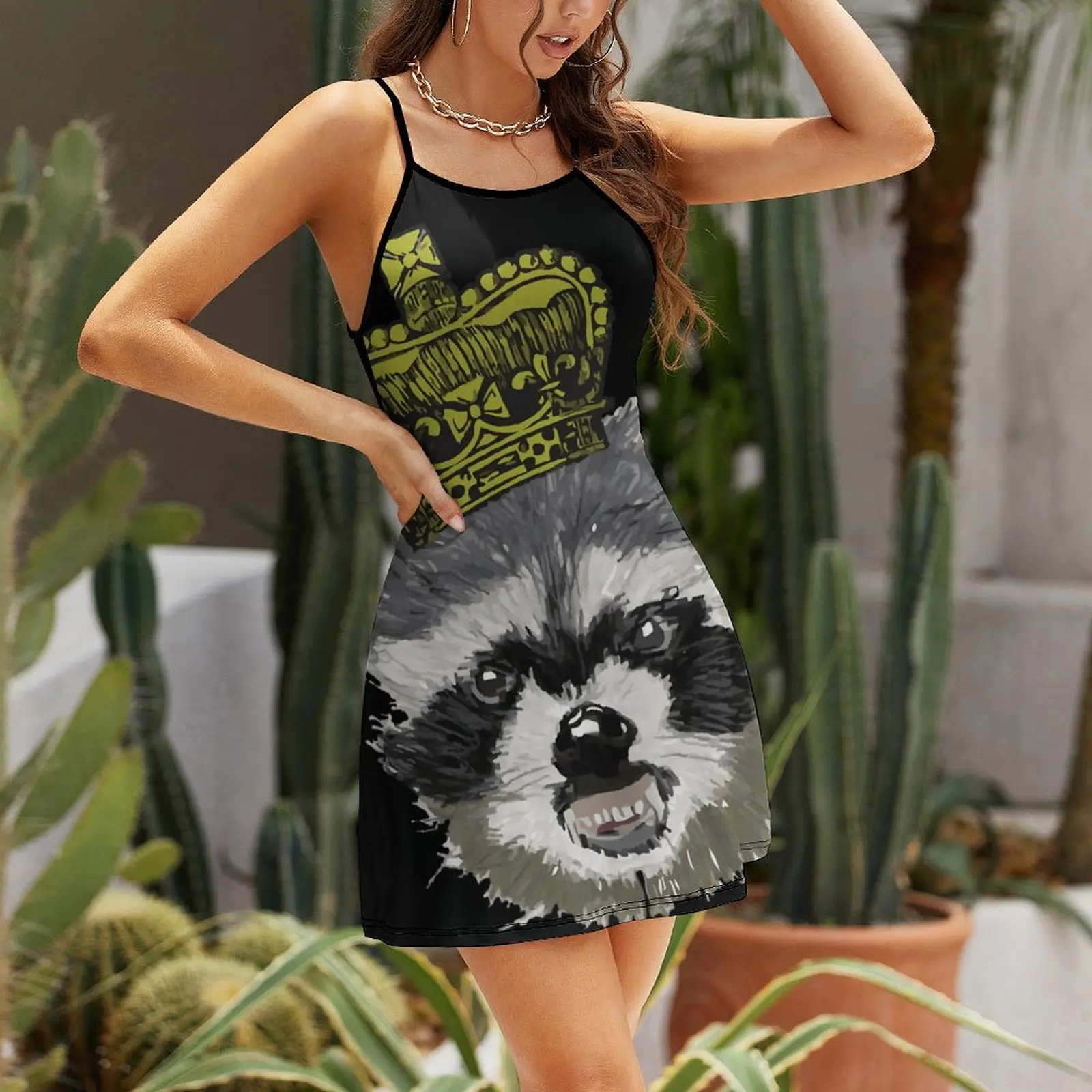 King Raccoon Classic for Sale  Women's Sling Dress Humor Graphic Suspender Dress Graphic Exotic  Woman's Dress  Clubs