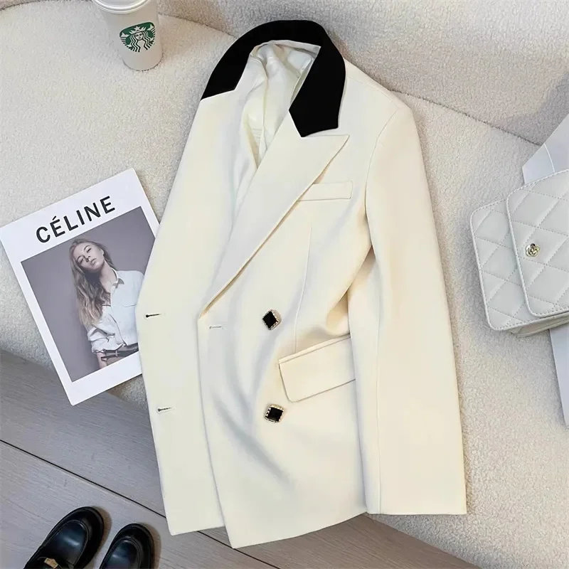 High-Quality Suit Jacket Women 2025 Spring Autumn New Blazer Coat Korean Design Jackets Stitching Temperament Outwear Female Top