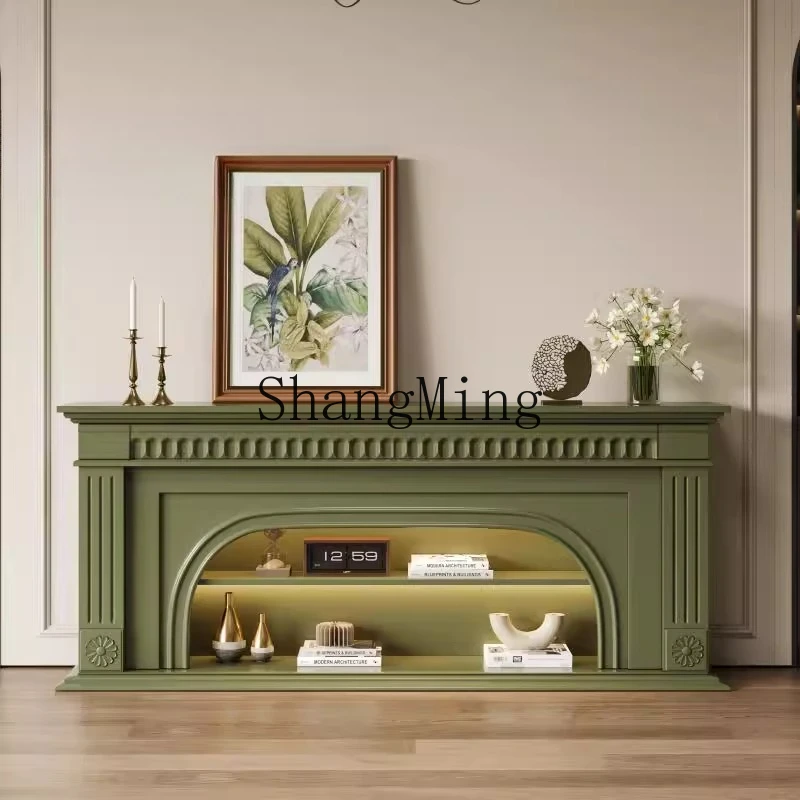 ZYY mobile TV di lusso leggero nero simulato camino con riscaldamento a fuoco mobile decorativo in legno massello di grandi dimensioni