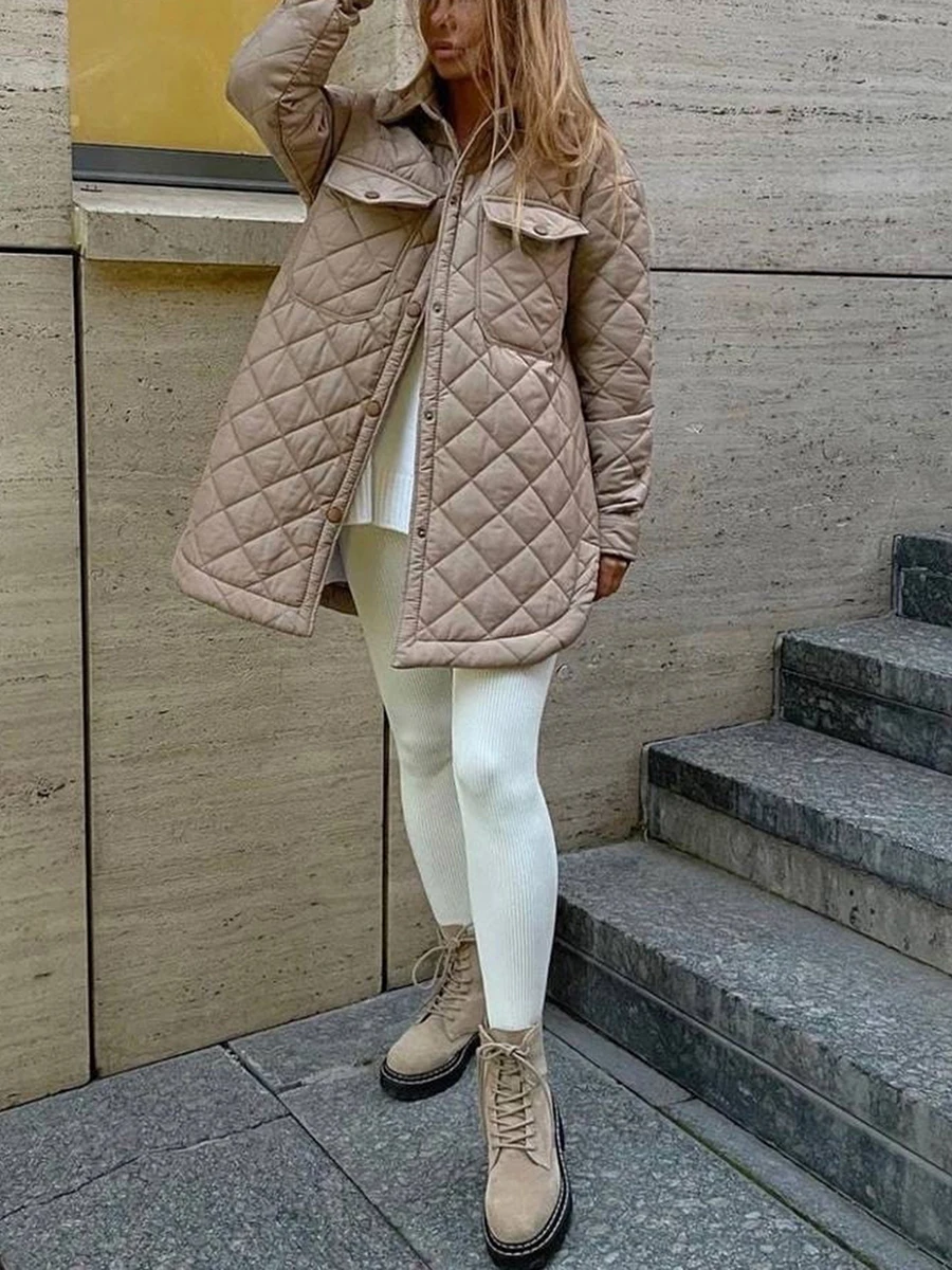 Women Quilted Jacket with Belt Lightweight Casual Warm Parkas Solid Color Single Breasted Long Sleeve Long Outwears Overcoat