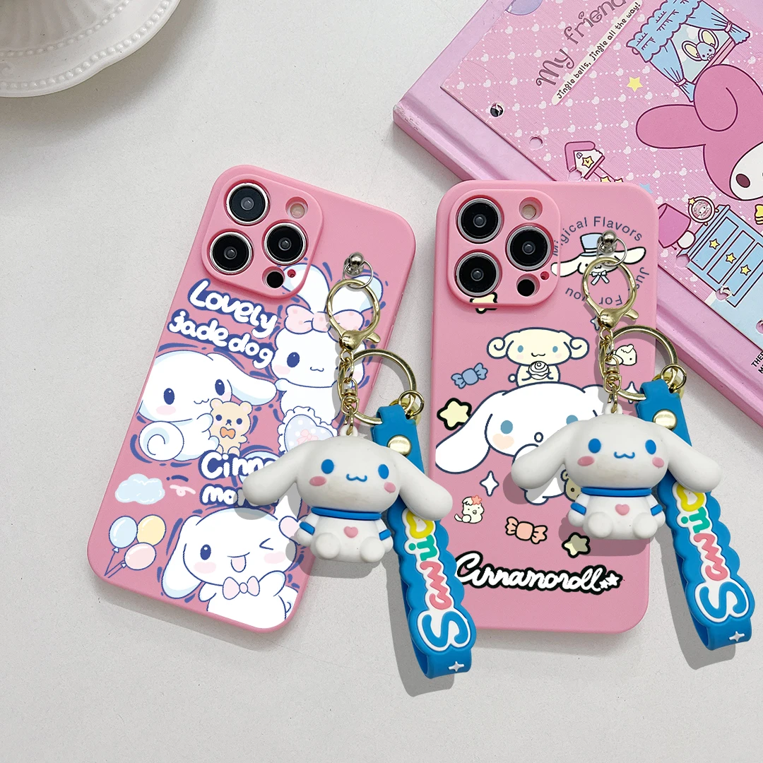 For OPPO A15 A94 A54 A55 A53 A74 A96 A57 A17 A58 A78 60 Realme C55 53 35 30 21Y 11 33 63 61 Three Cinnamoroll Case With Keychain