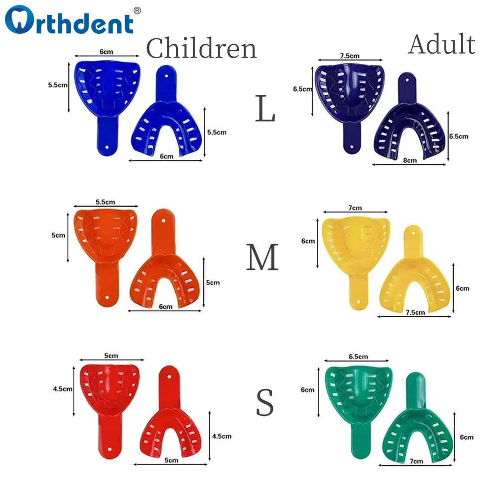 Bandejas de impresión Dental de plástico desechables para adultos y niños, Kit de soporte de dientes de colores, Material de suministro Central