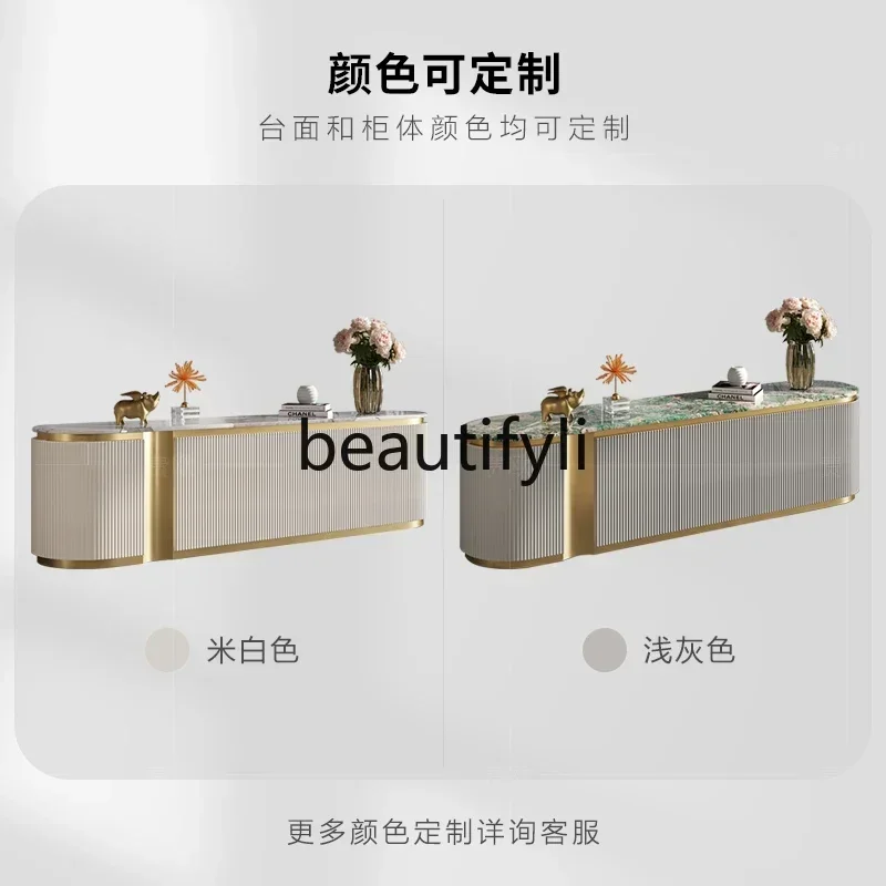 Light luxury TV cabinet, high-end living room custom bright paint, marble floor cabinet coffee table combination D80