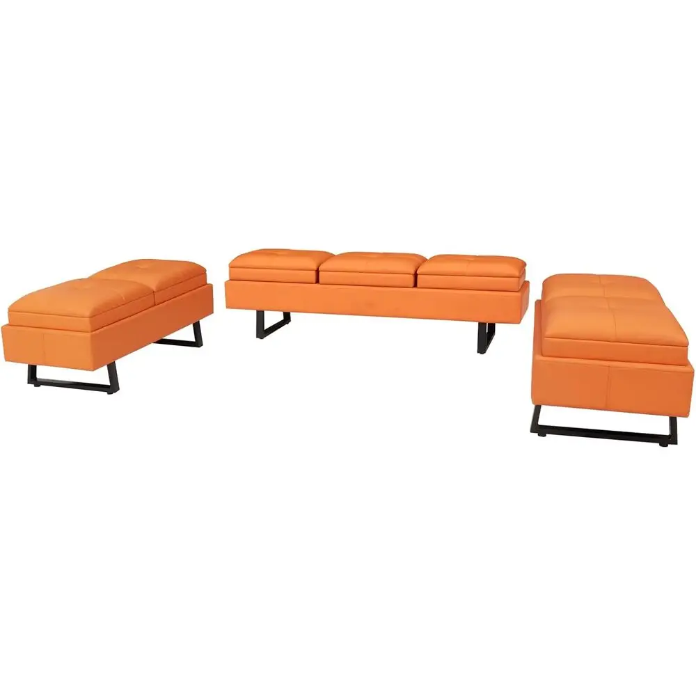 

Orange 7-Seat Waiting Room Bench with Thick Cushion, PU Leather, Ideal for Office Lobby and Conference Area