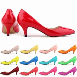 6cm Spike Ferse Concise Dame Büro Schuhe Herbst Spitz Patent Leder Frauen Pumpt Flache Rote High Heels Weibliche braut Schuhe