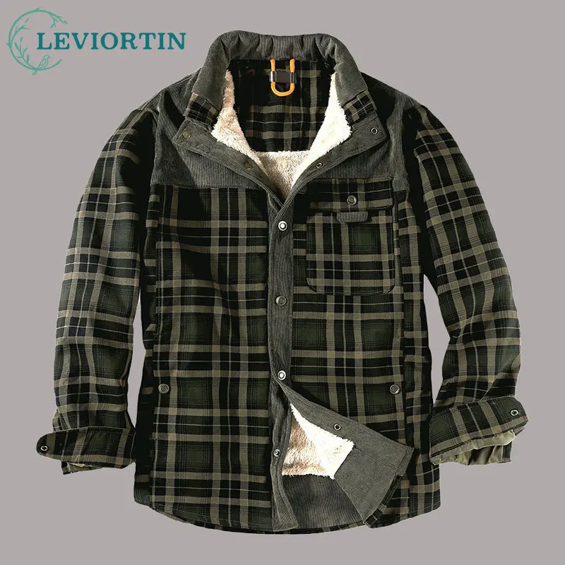 

Corduroy Plaid Shirt Jacket Men Autumn Winter Casual Thick Warm Male Military Wool Fleece Shirts Coats Camisa Masculina Chemise