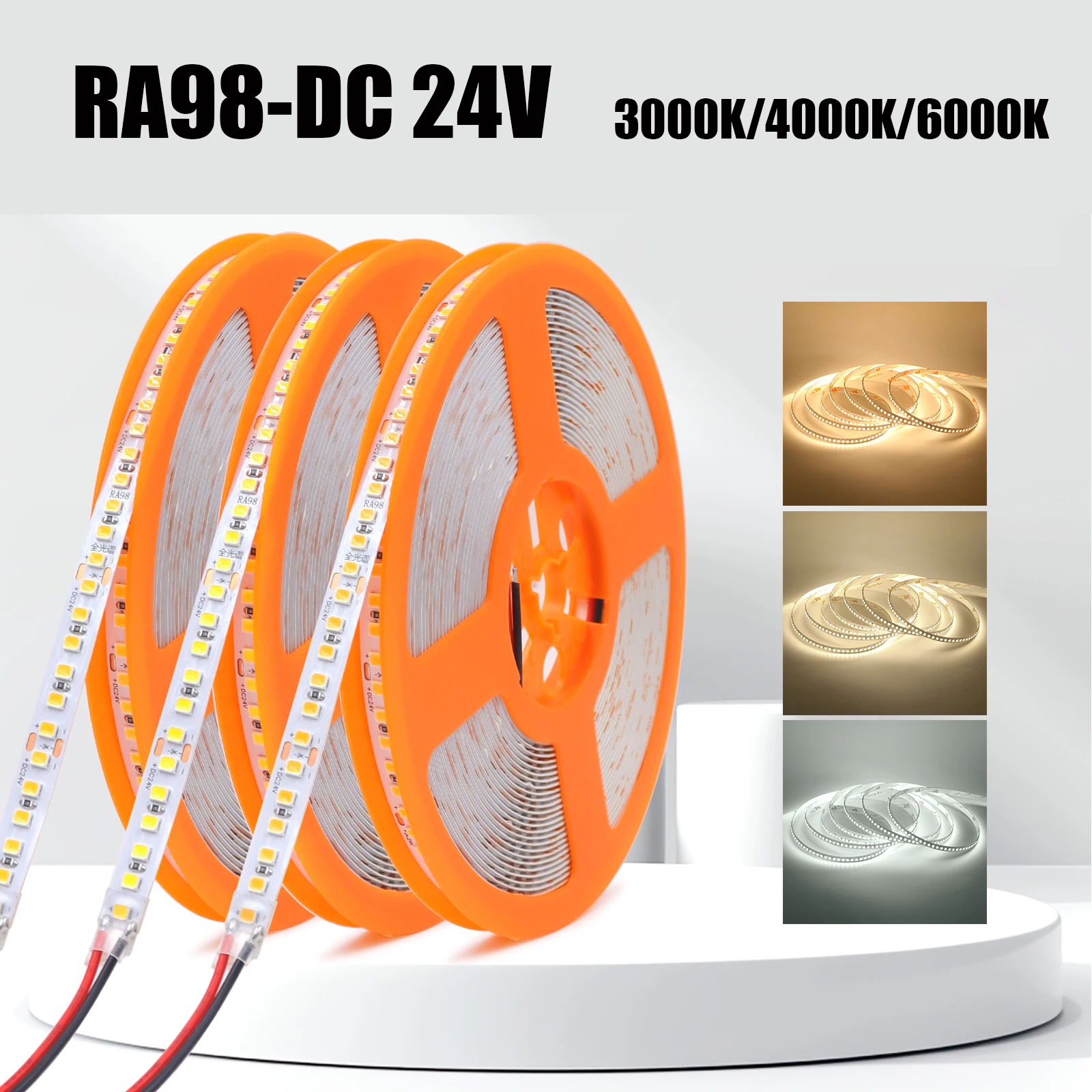 Full Spectrum High CRI RA98 LED Strip Light DC 24V SMD2835 180Leds/M 3000K 4000K 6000K 5M/10M IP20 Flexible Ribbon Tape