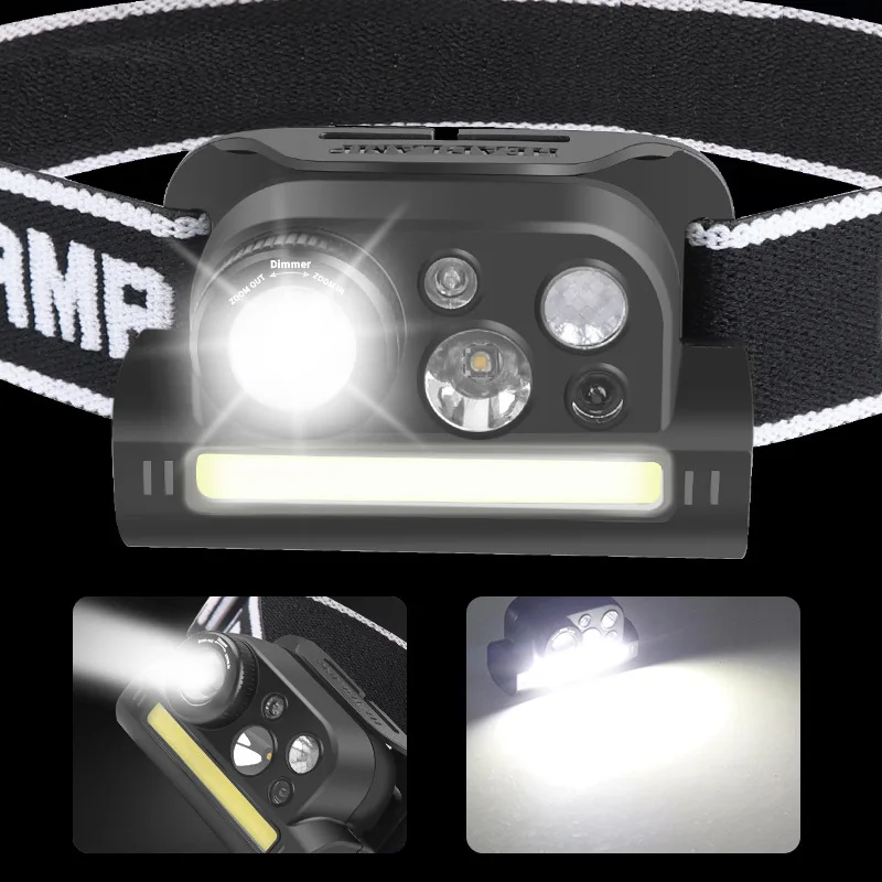 Multifunction Zoomable Smart Motion Sensor Headlamps USB Rechargeable Waterproof Headlight with Magnet Induction Head Flashlight